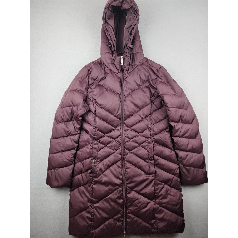 Kenneth Cole Reaction Coat Womens Medium Purple Down Puffer Hooded Long Quilted